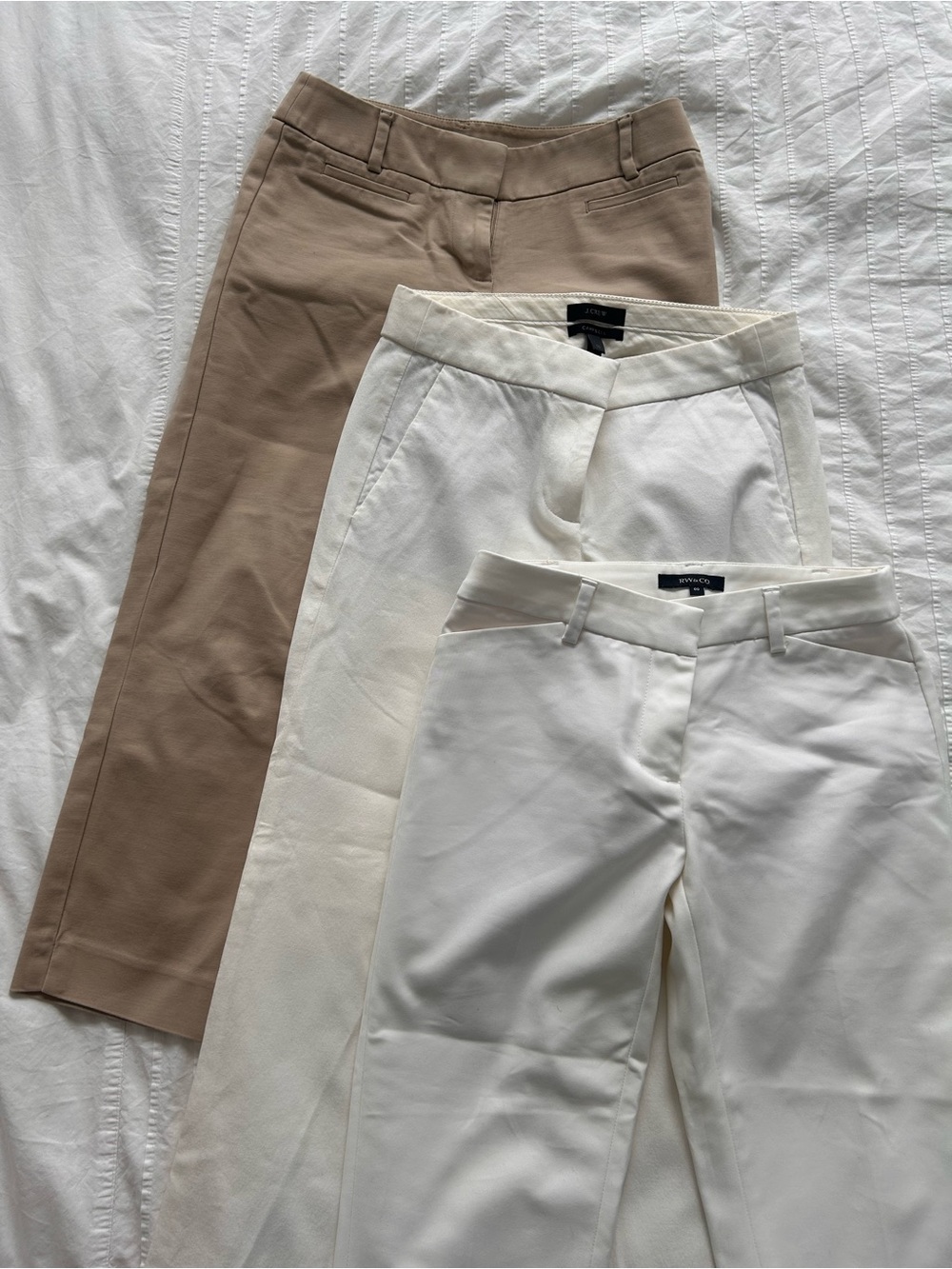 J. Crew Cropped Ankle Pants Trio in White, Ivory, and Taupe